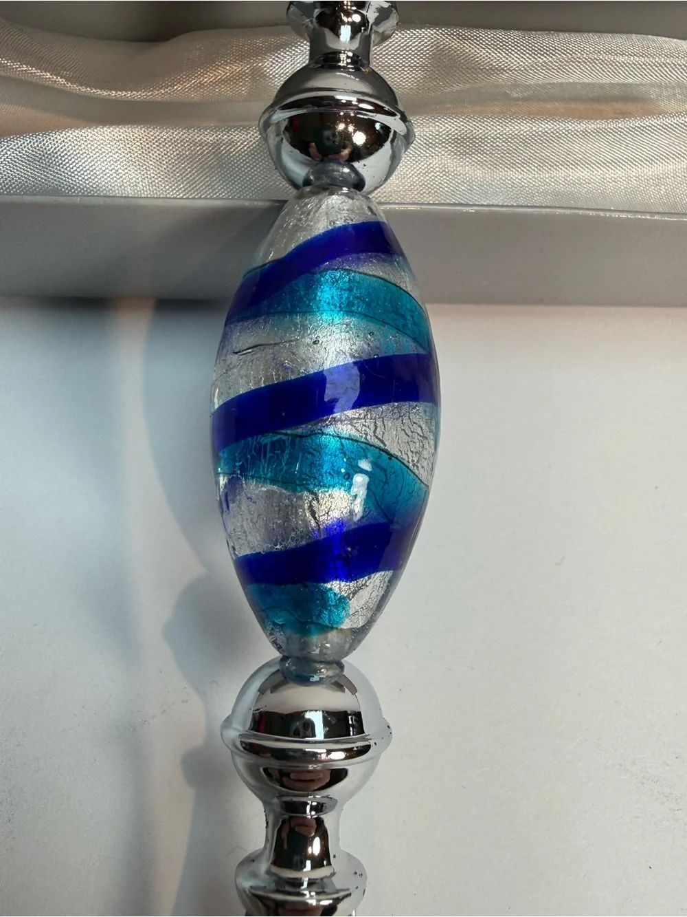 Murano Art Deco Collection Hand Held Bottle Opener Blue Silver With Box